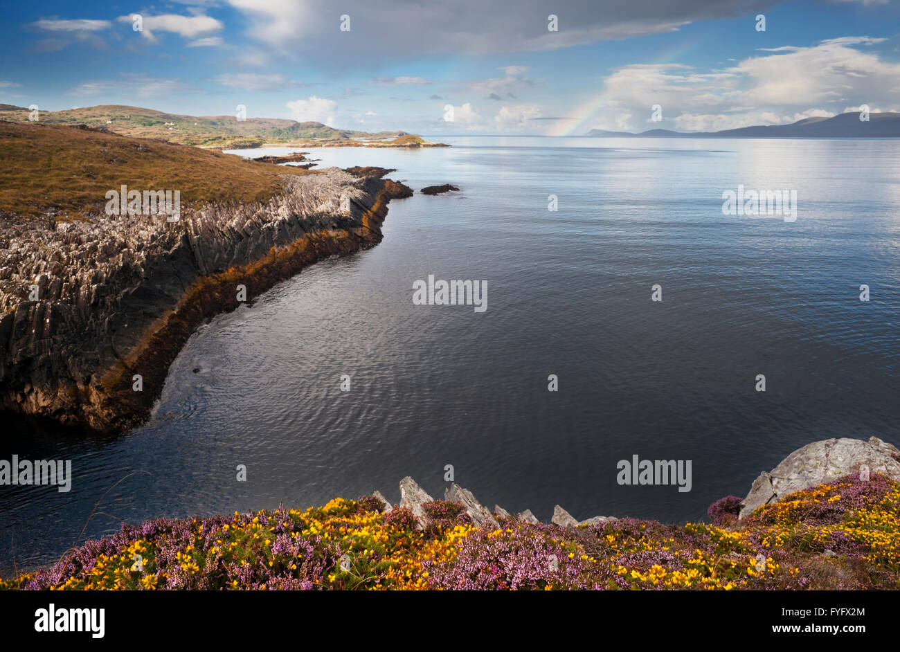 View westwards along Kenmare Bay towards the Atlantic Ocean, from Kilcatherine, Beara, County Cork, Ireland Stock Photo
