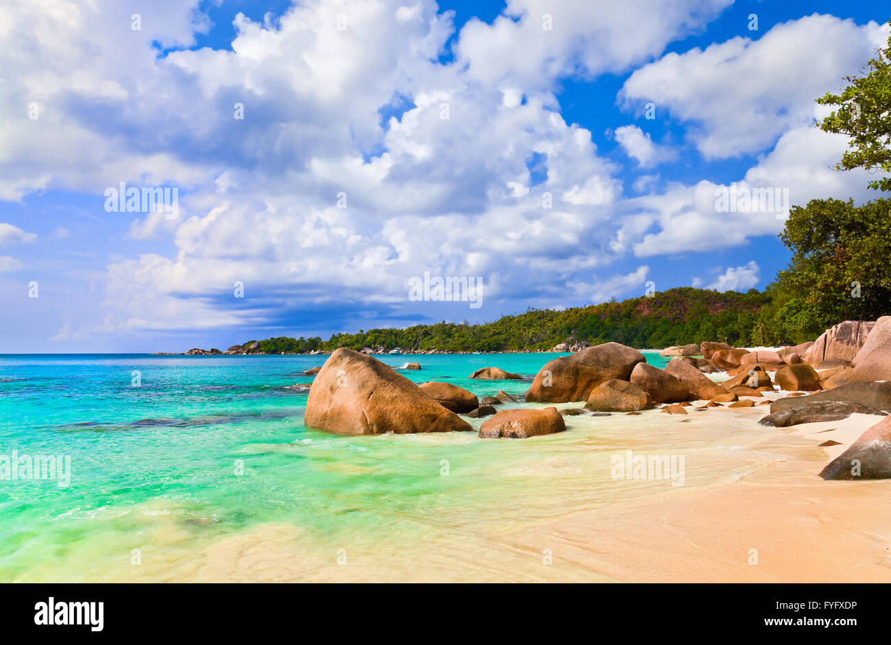 Beach Anse Lazio at island Praslin, Seychelles Stock Photo