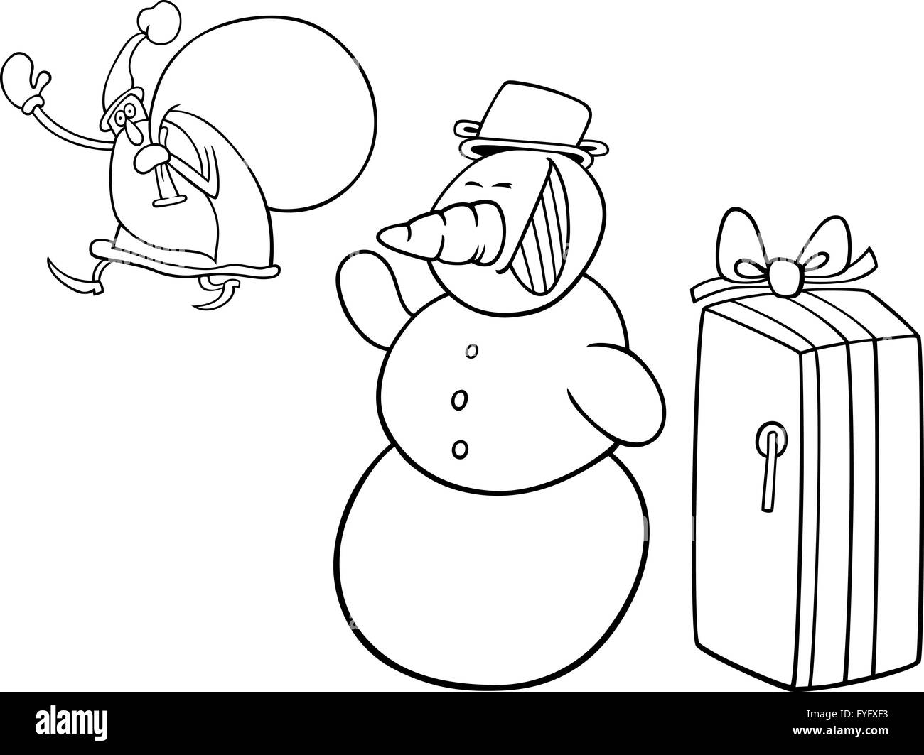 santa and snowman for coloring book Stock Photo - Alamy