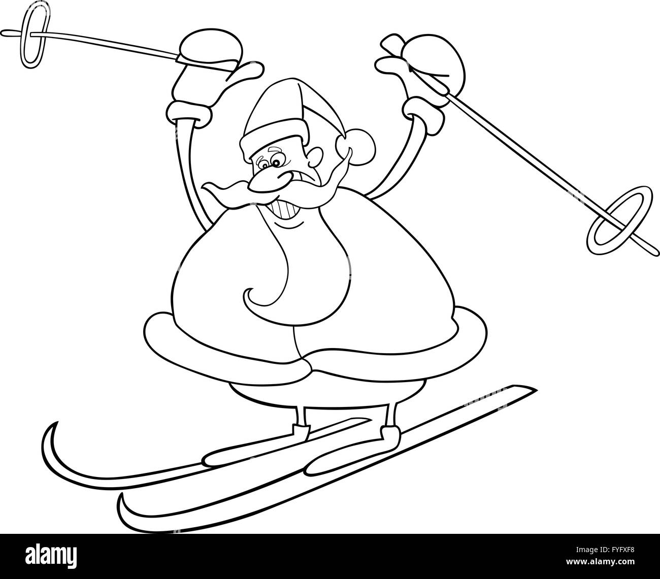 cartoon santa on ski for coloring book Stock Photo