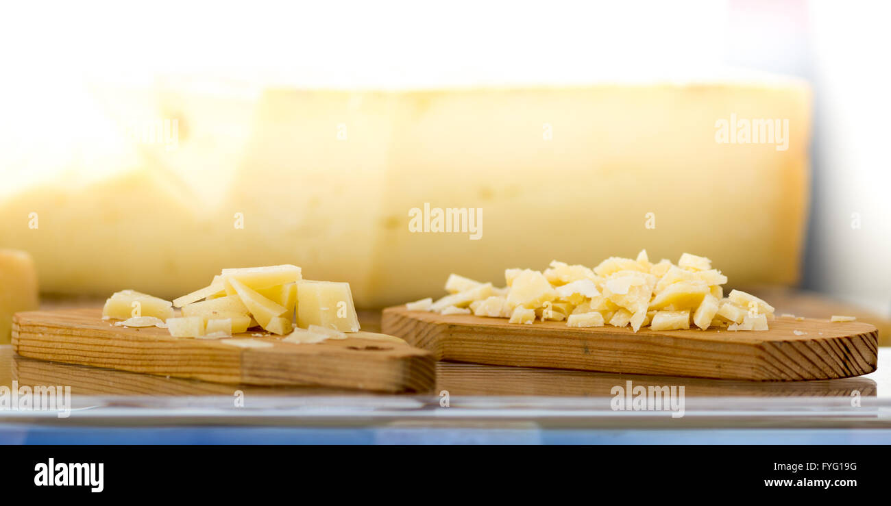 Original italian Parmesan cheese, photo taken in a street market in Italy Stock Photo