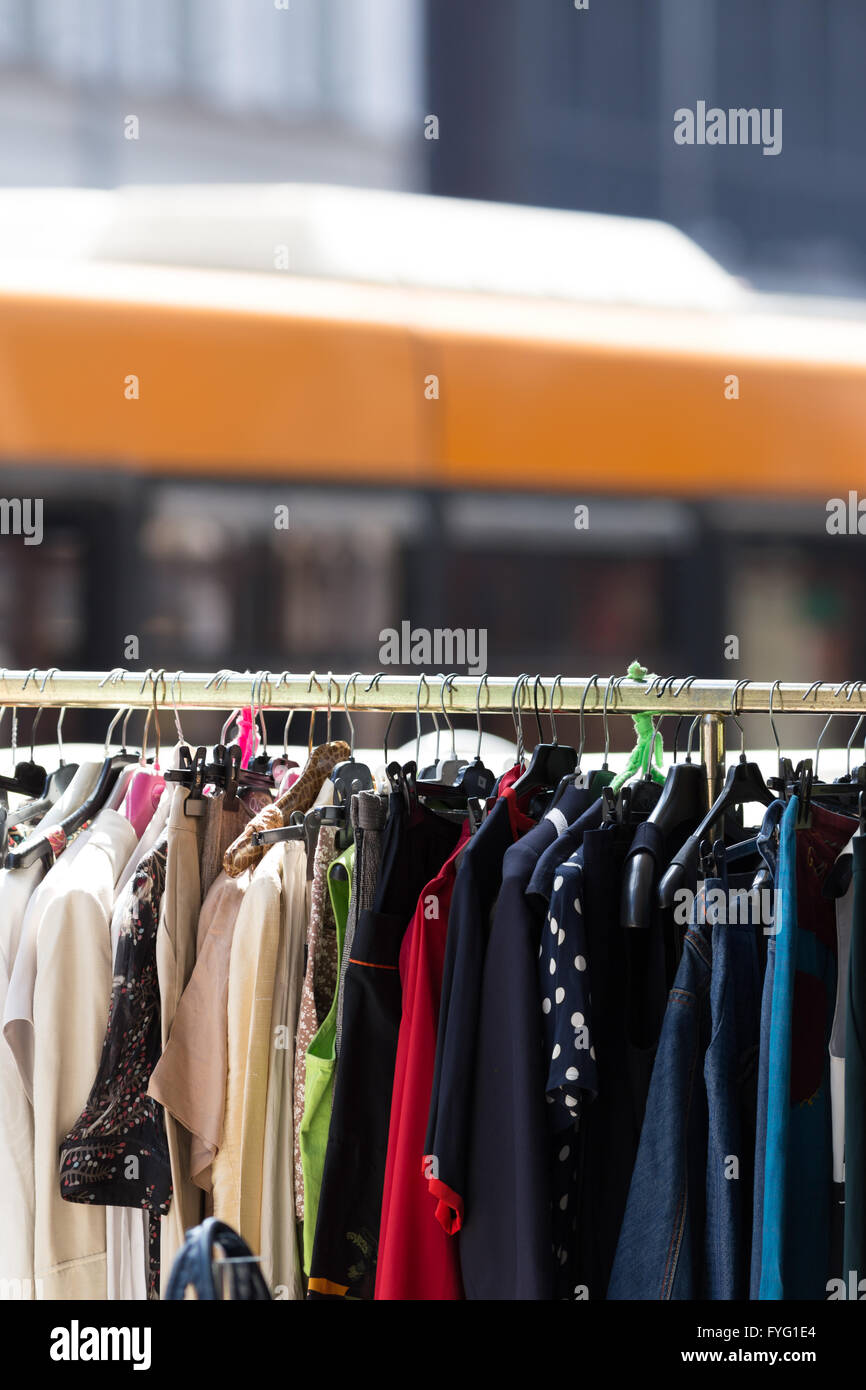 Clothes outdoor street market Stock Photo