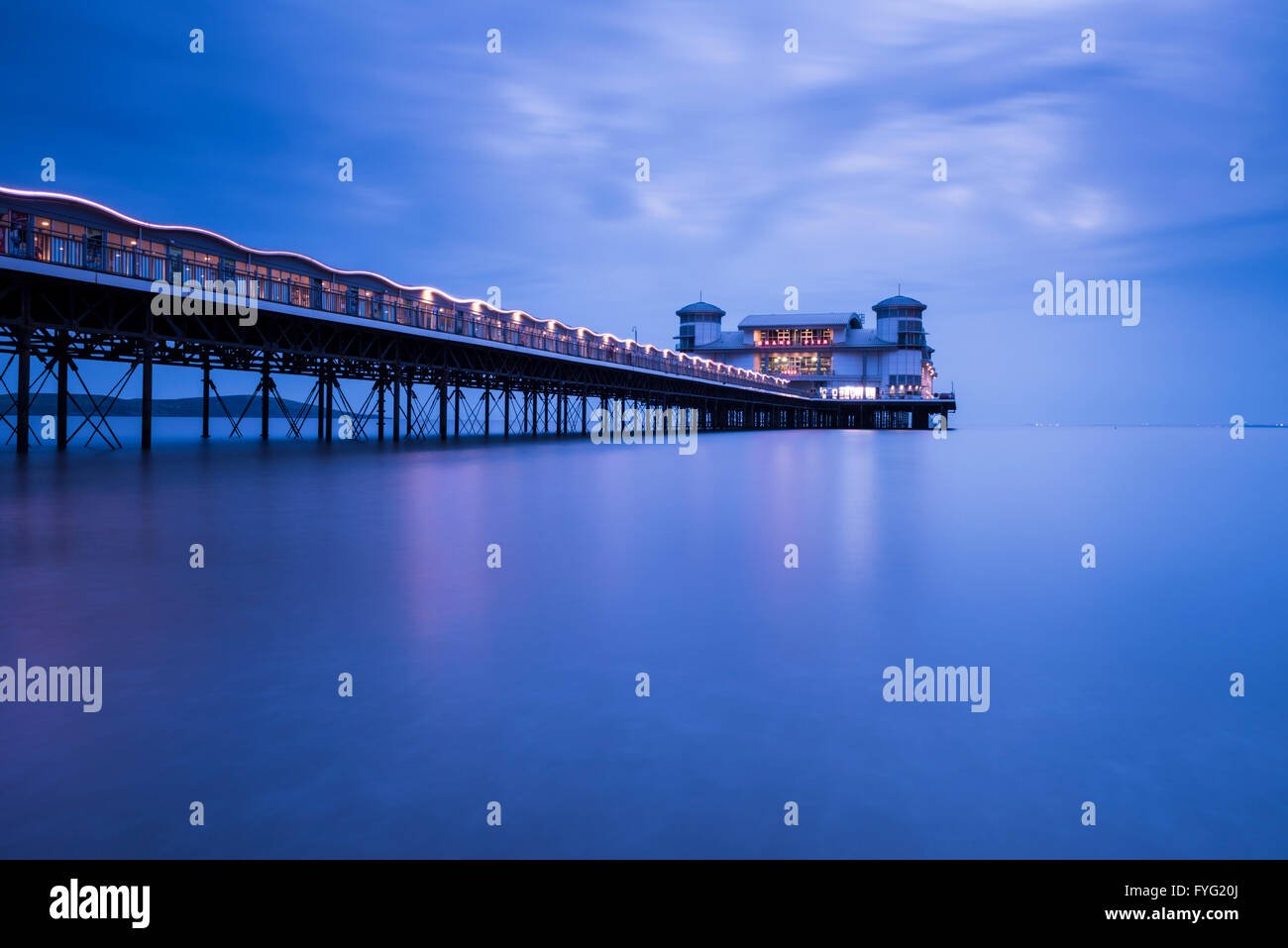 The Grand Pier at Weston-super-Mare at dusk, North Somerset, England. Stock Photo