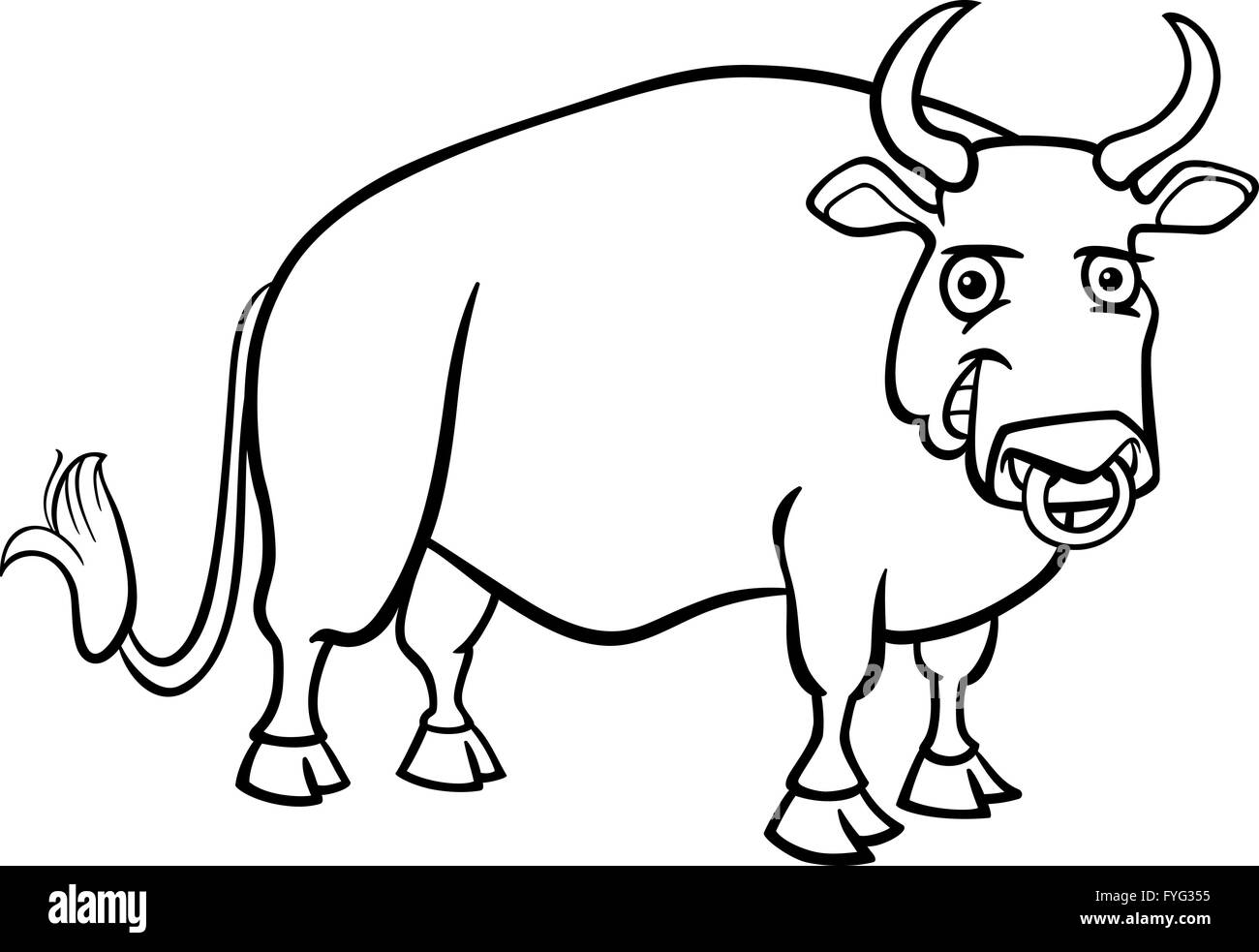 farm bull cartoon for coloring book Stock Photo