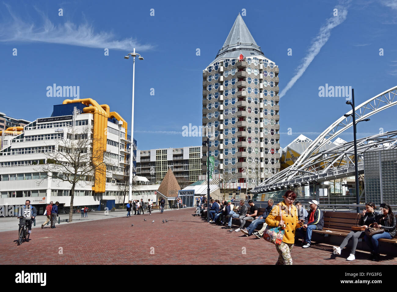 Blaak square Rotterdam The Netherlands Central Library and the Pencil Building Stock Photo