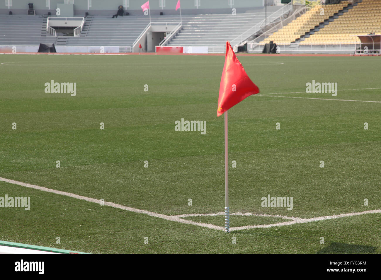 soccer corner flag in a large stadium filled Stock Photo Alamy