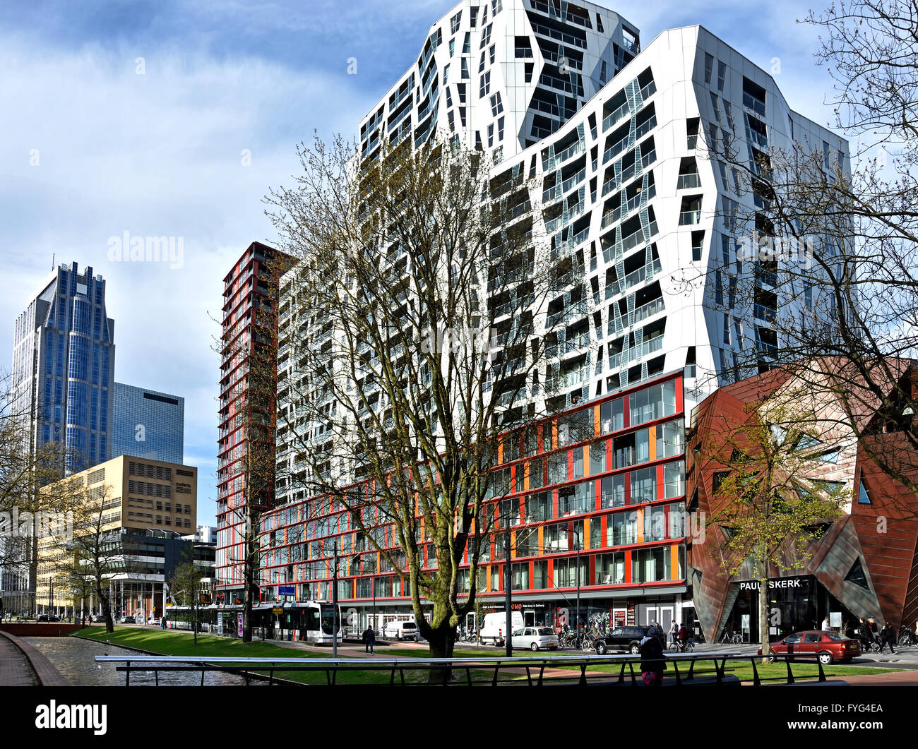 New highrise apartment Complex De Calypso Westersingel and Mauritsweg Rotterdam Dutch Modern City Netherlands Stock Photo