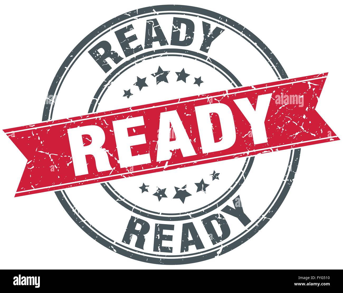 ready red round grunge vintage ribbon stamp Stock Vector Image Art