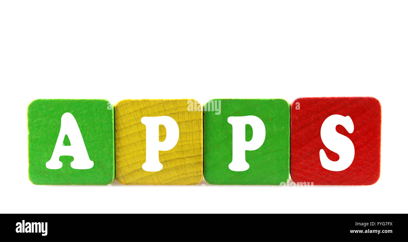 apps isolated text in wooden building blocks Stock Photo Alamy