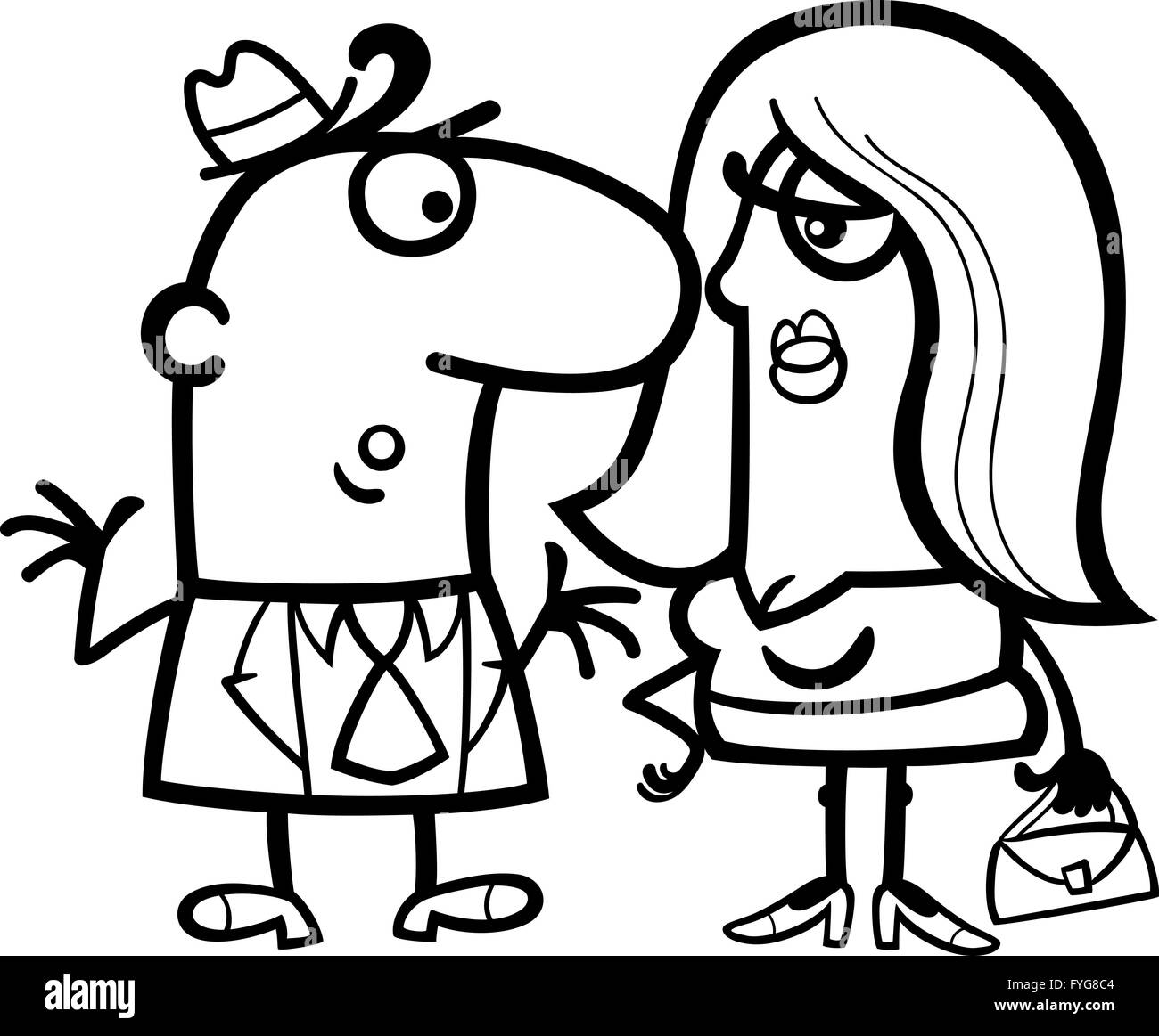black and white funny couple cartoon Stock Photo