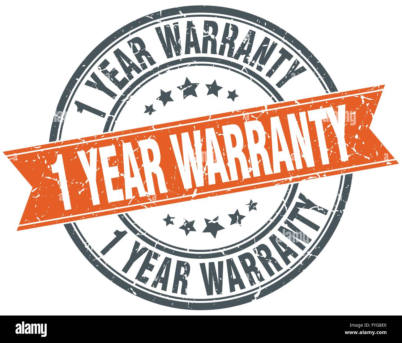 1 year warranty round orange grungy vintage isolated stamp Stock Vector ...