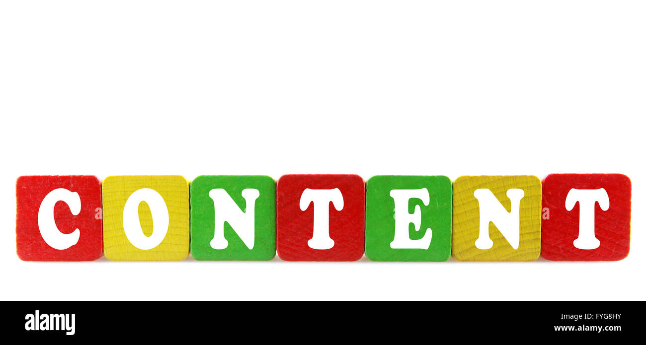 content - isolated text in wooden building blocks Stock Photo - Alamy