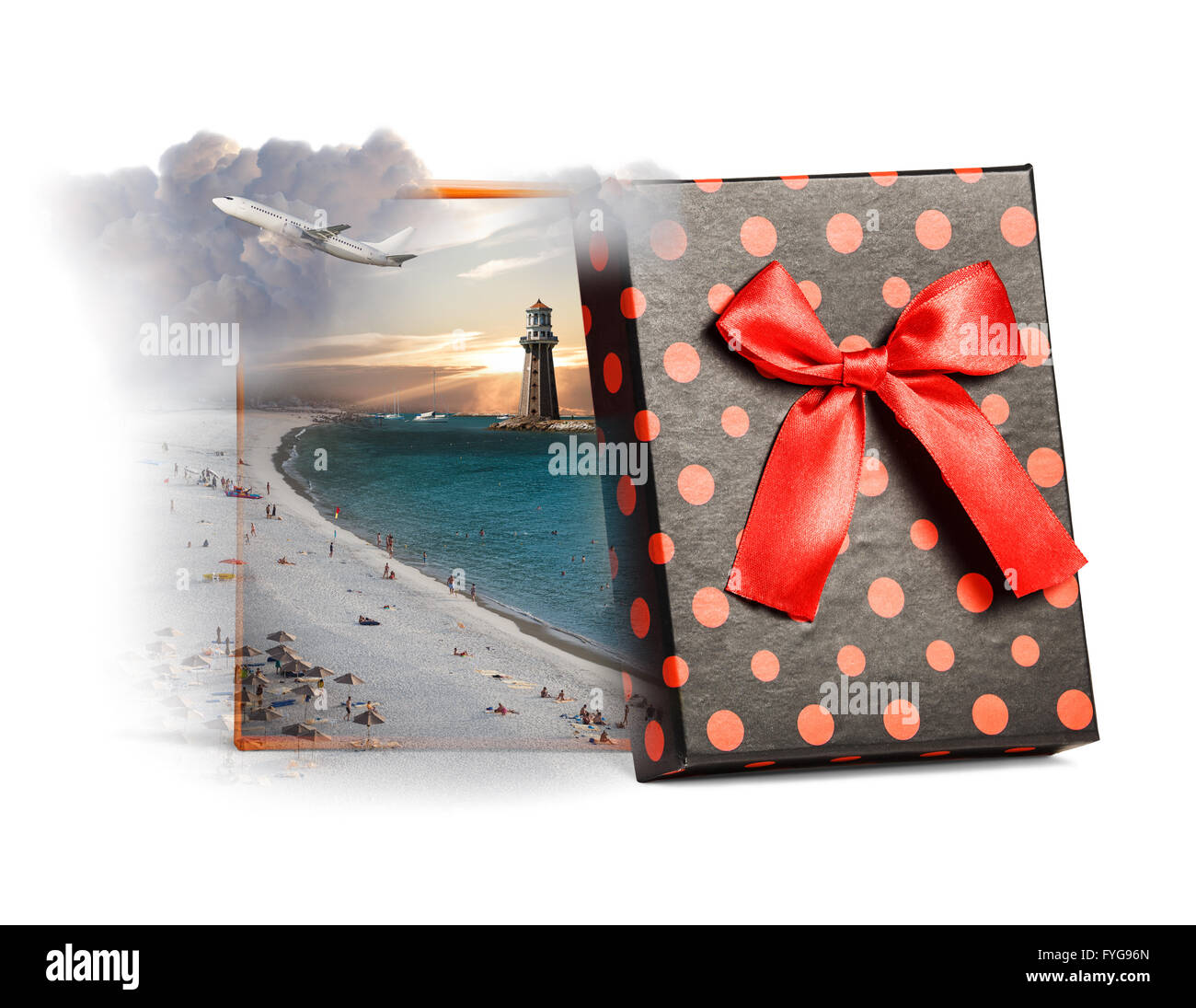 Summer beach inside gift box Stock Photo