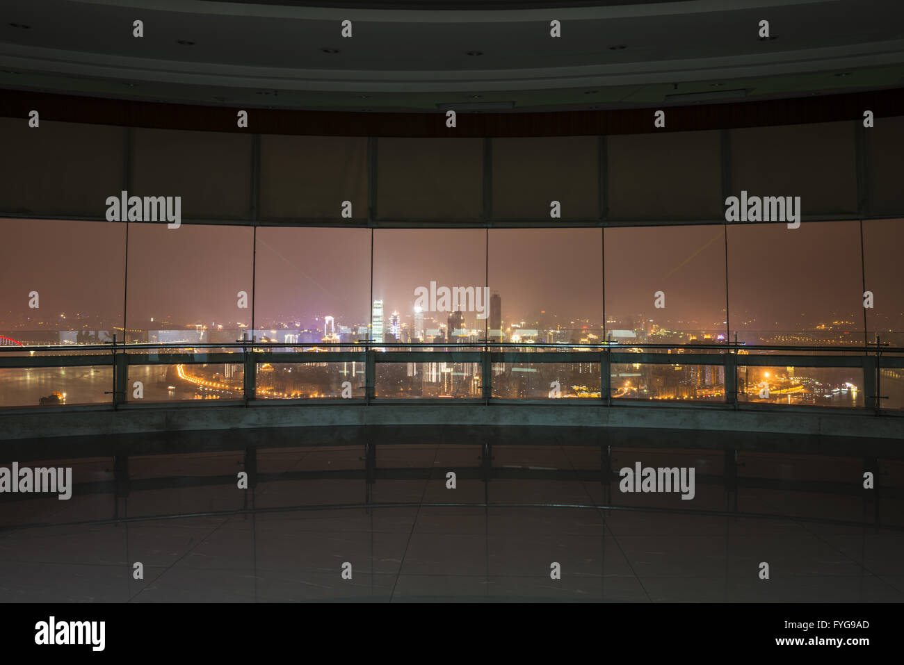 windows in offic with beautiful night scene Stock Photo