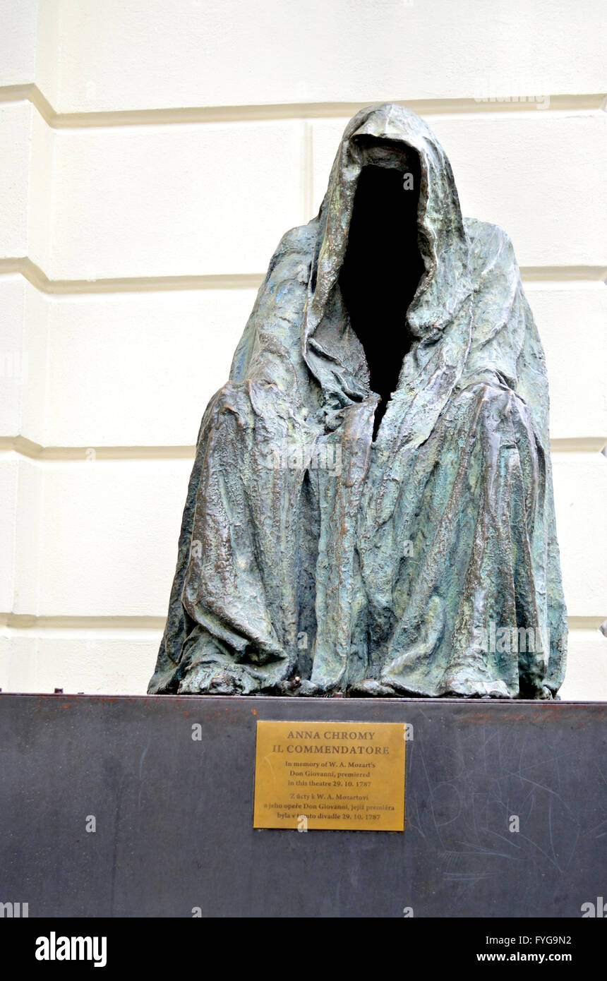 Prague, Czech Republic. Sculpture 'Il Commendatore' or 'Cloak of Conscience' (Anna Chromy) outside the Estates Theatre.... Stock Photo