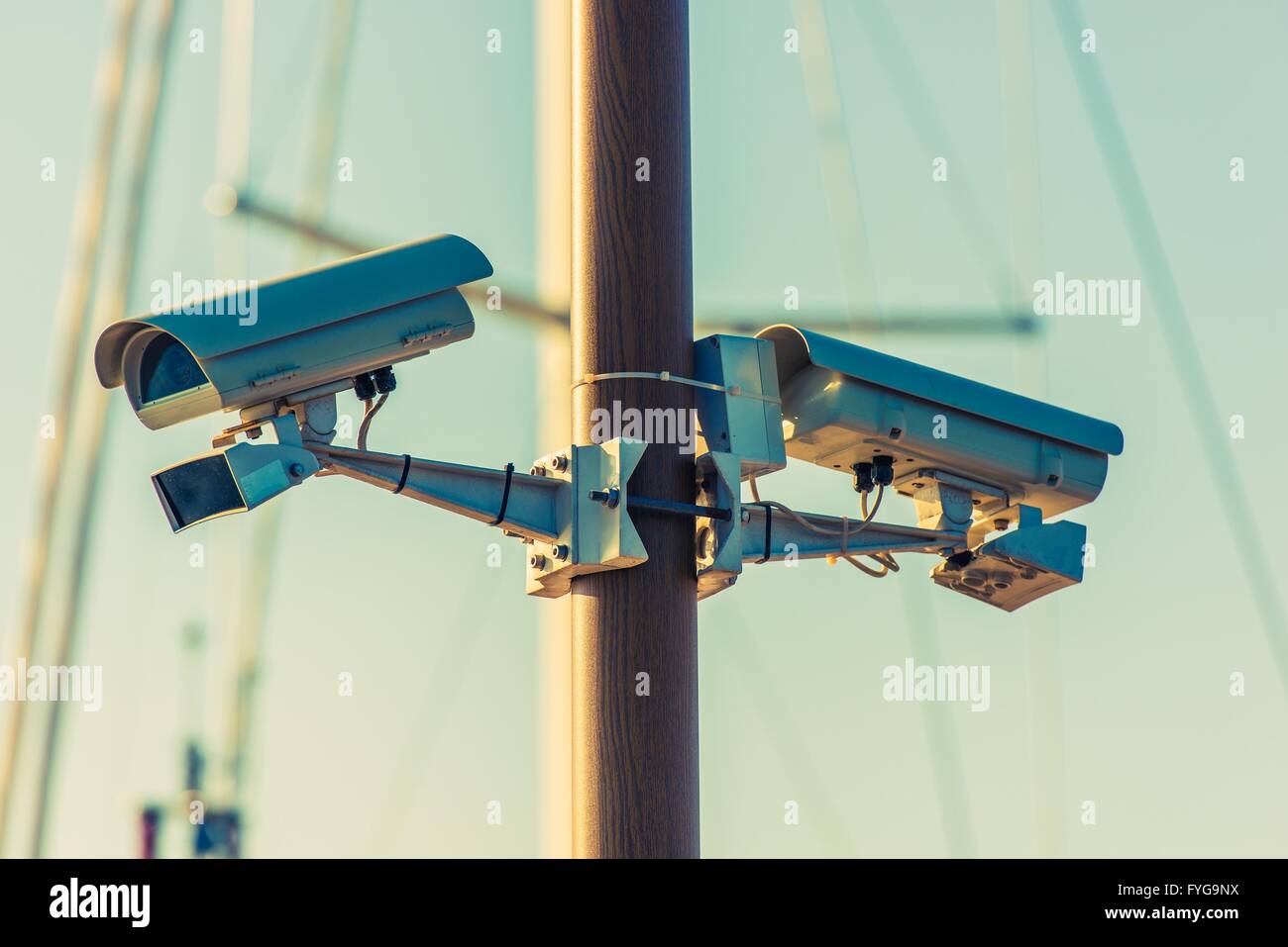 CCTV Security Cameras on the Pole. Public Places Surveillance Cameras Stock Photo Alamy