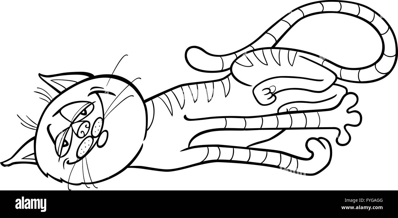 happy cat cartoon for coloring Stock Photo