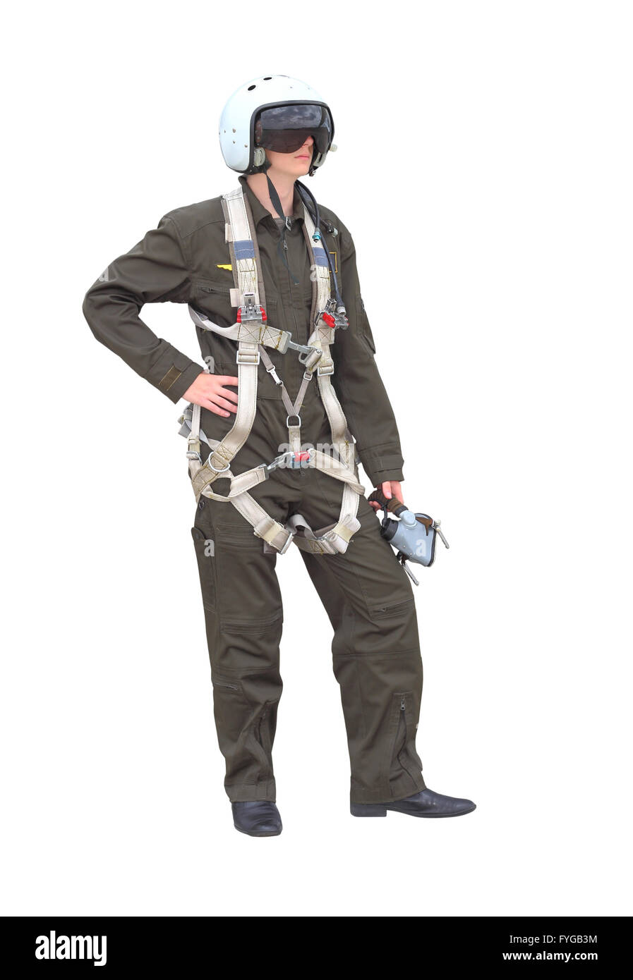 man dressed as a pilot on a white background Stock Photo