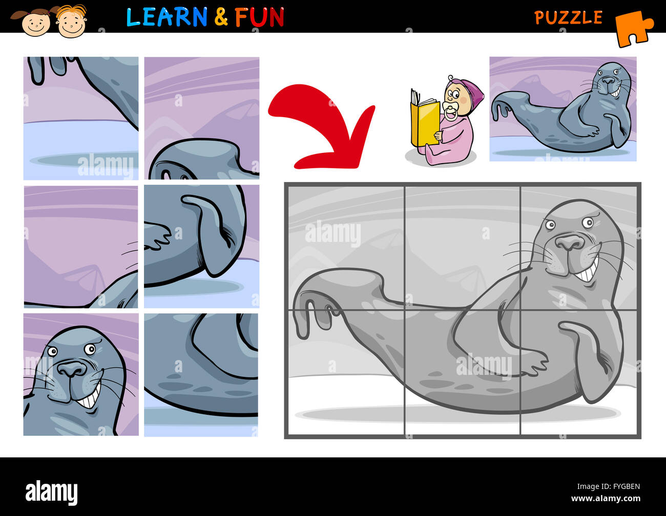 Cartoon seal puzzle game Stock Photo Alamy
