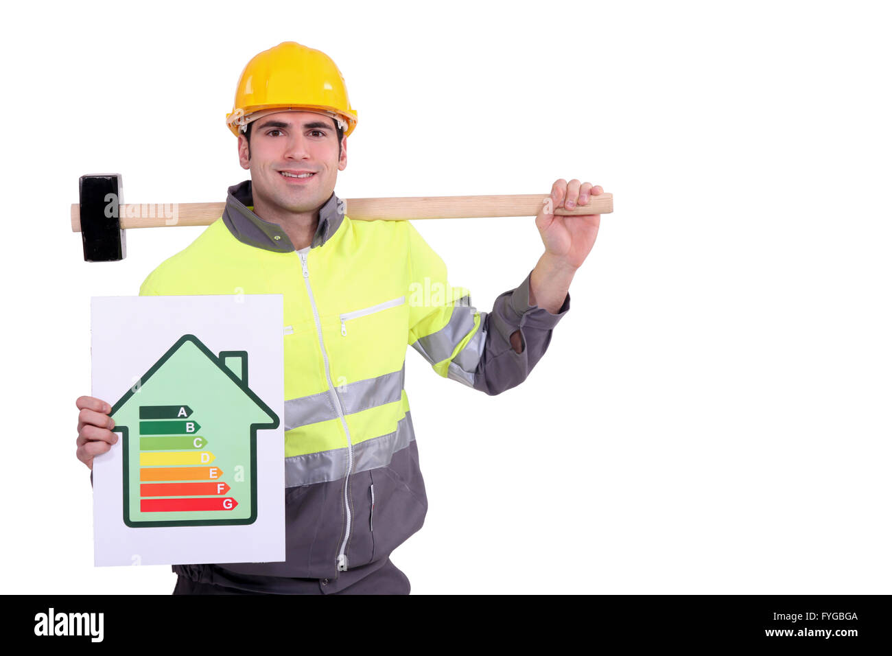 Construction worker with an energy rating card Stock Photo