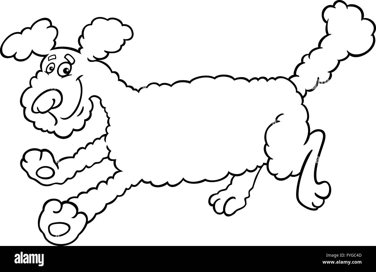 running poodle cartoon for coloring Stock Photo