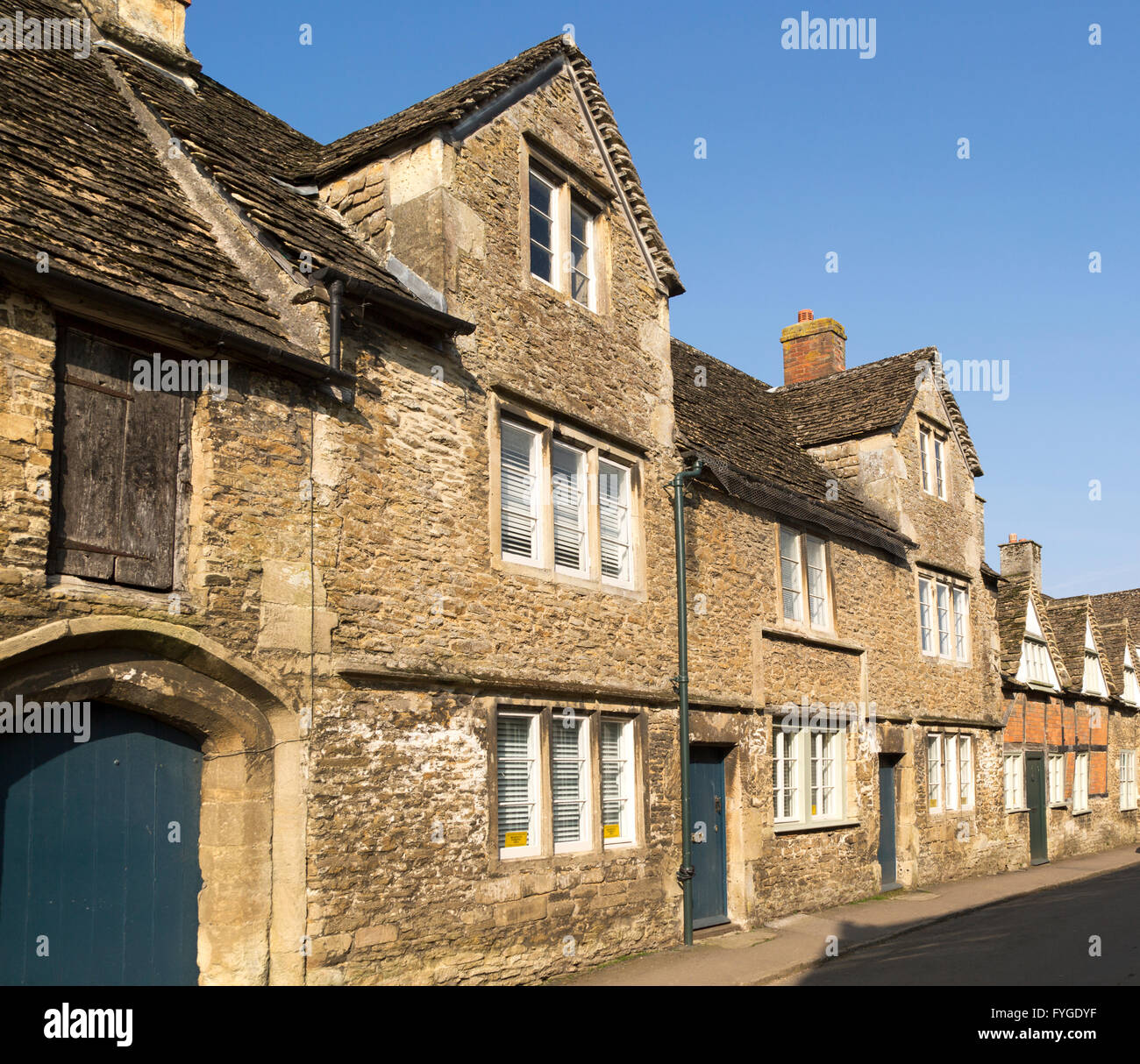 Row of historic homes in the village of lacock hires stock photography