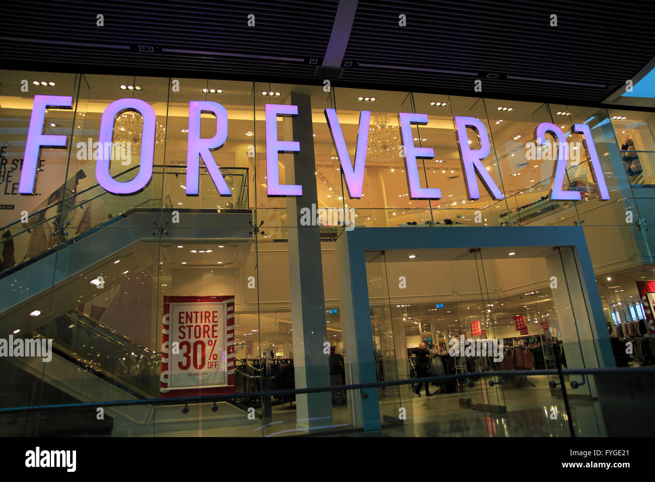 Forever 21 shop inside Westfield shopping centre, Stratford, London, England, UK Stock Photo