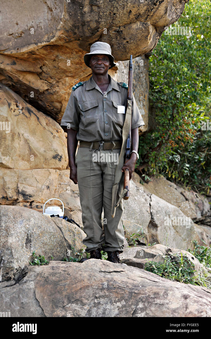 Portrait of a African Field Ranger with Rifle,  Kruger National Park South Africa Stock Photo