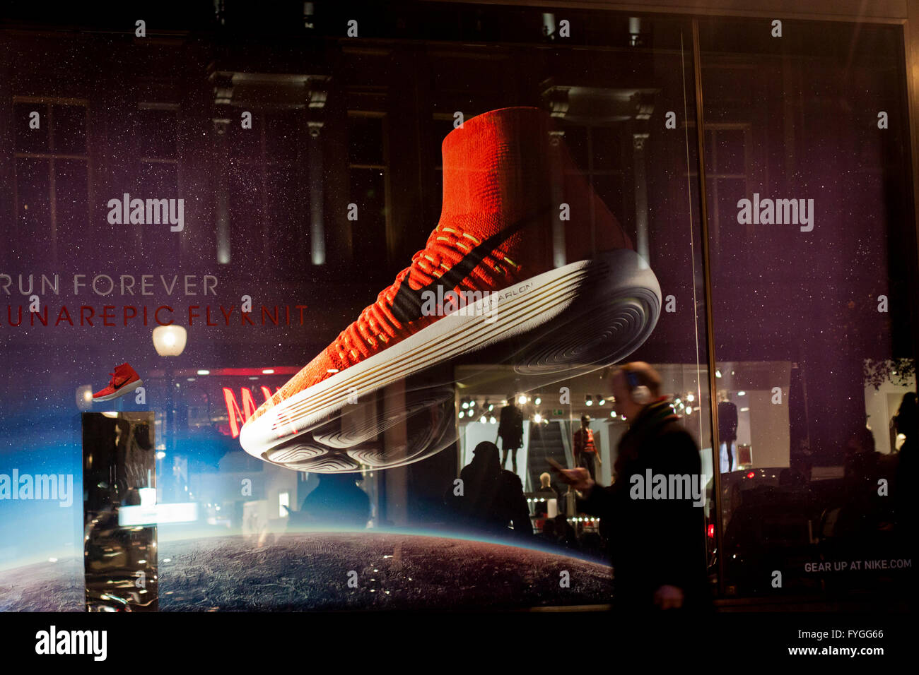 Store window with Nike shoe in London, UK Stock Photo - Alamy