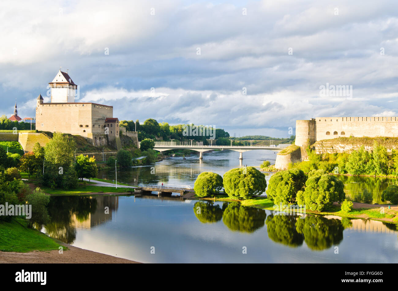 Two towers on the border of Estonia and Russia Stock Photo