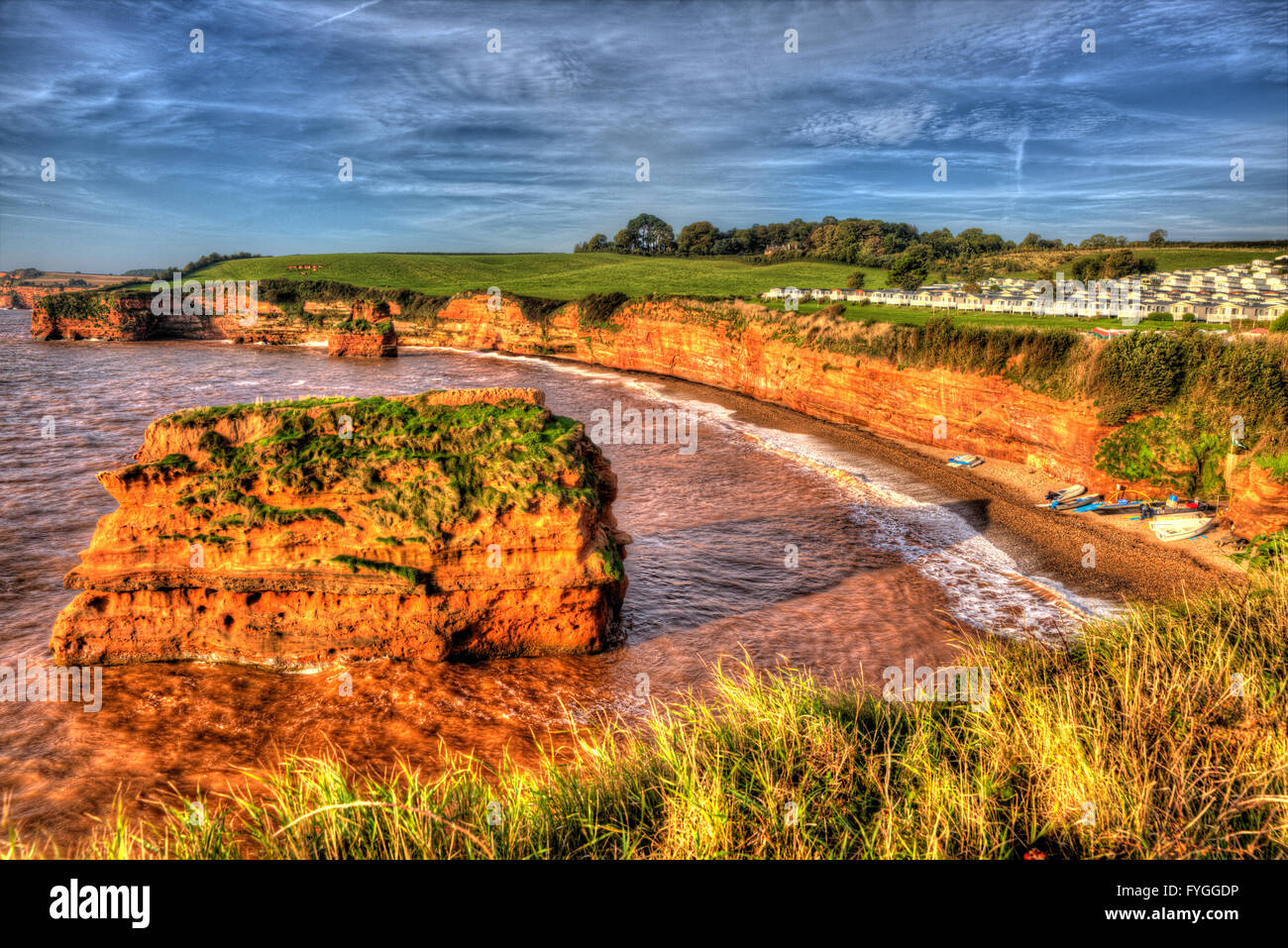 Ladram Bay Devon England UK located between Budleigh Salterton and Sidmouth and on the Jurassic Coast in HDR Stock Photo
