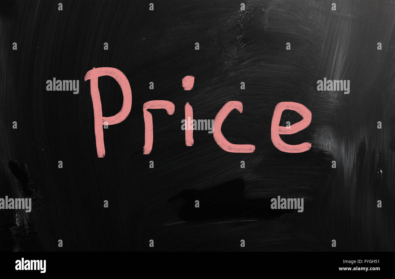 Price handwritten with white chalk on a blackboard Stock Photo Alamy
