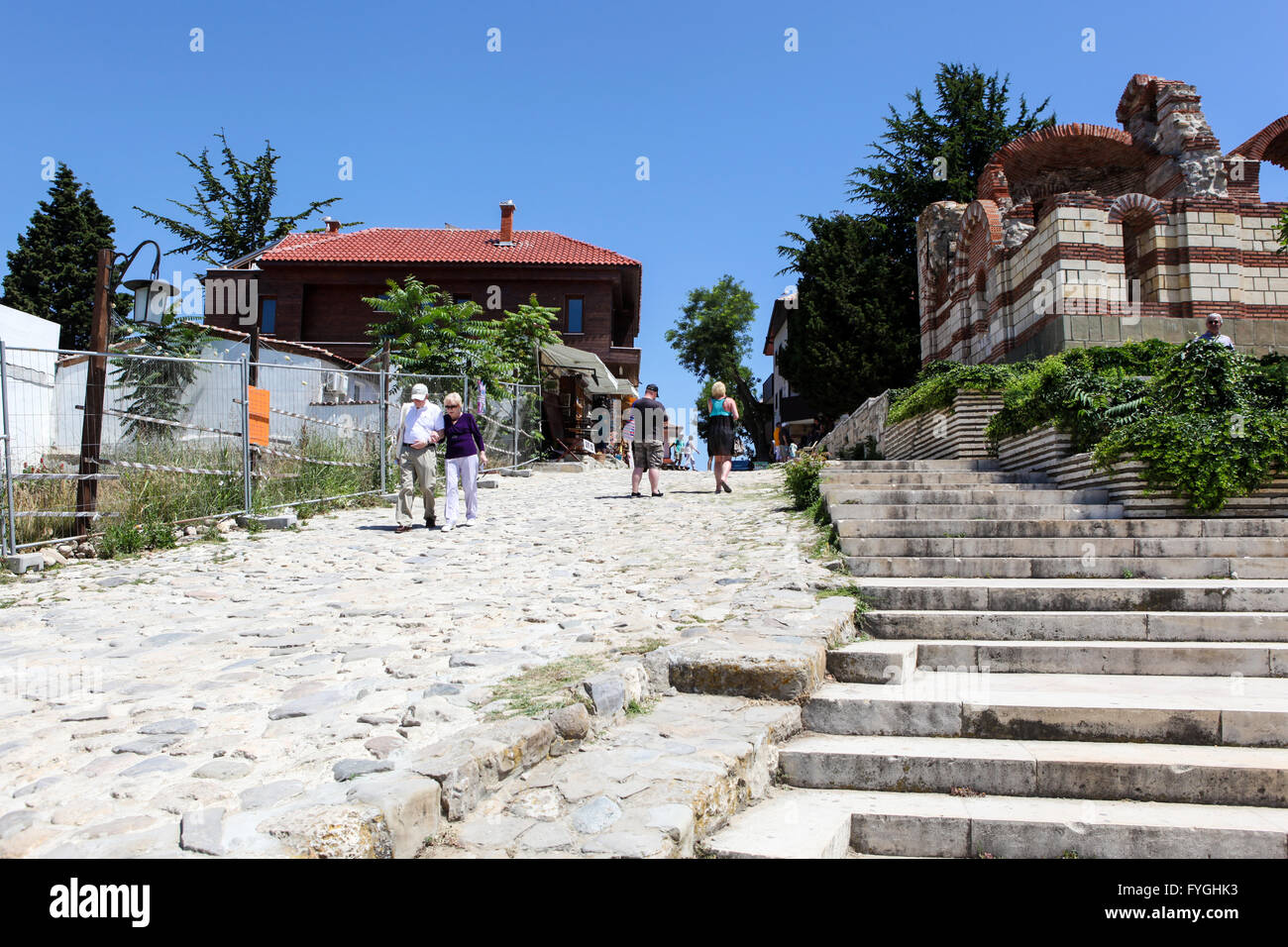 Nesebar, Bulgaria - 06/23/2013: People visit Old Town on June 23, 2013 day of Nessebar, Bulgaria. Nessebar in 1956 was declared Stock Photo