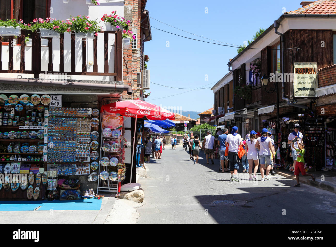 Nesebar, Bulgaria - 06/23/2013: People visit Old Town on June 23, 2013 day of Nessebar, Bulgaria. Nessebar in 1956 was declared Stock Photo