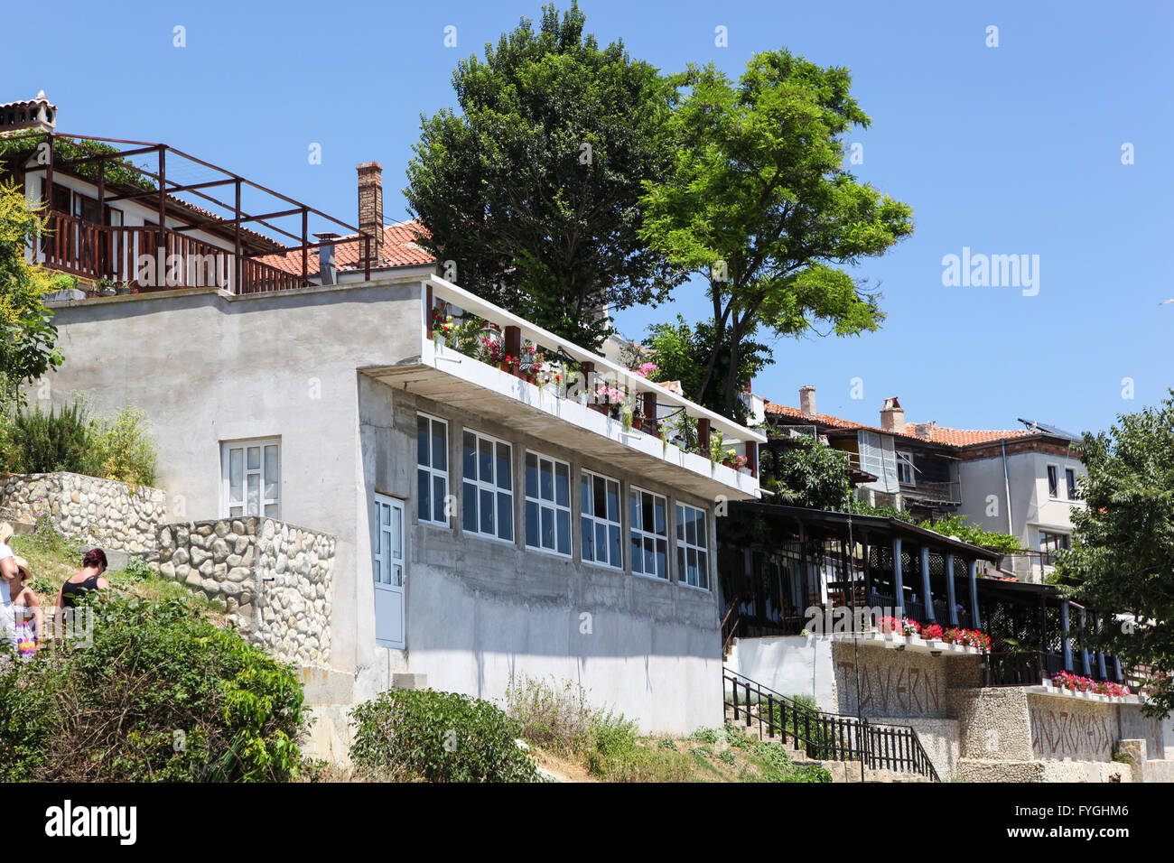 Nesebar, Bulgaria - 06/23/2013: People visit Old Town on June 23, 2013 day of Nessebar, Bulgaria. Nessebar in 1956 was declared Stock Photo