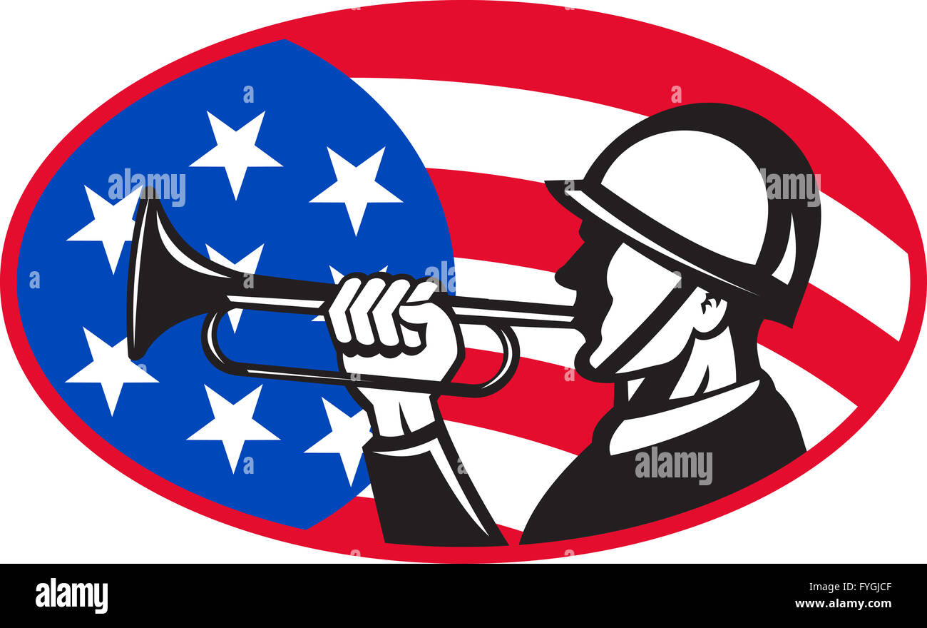 American soldier with bugle and flag Stock Photo - Alamy