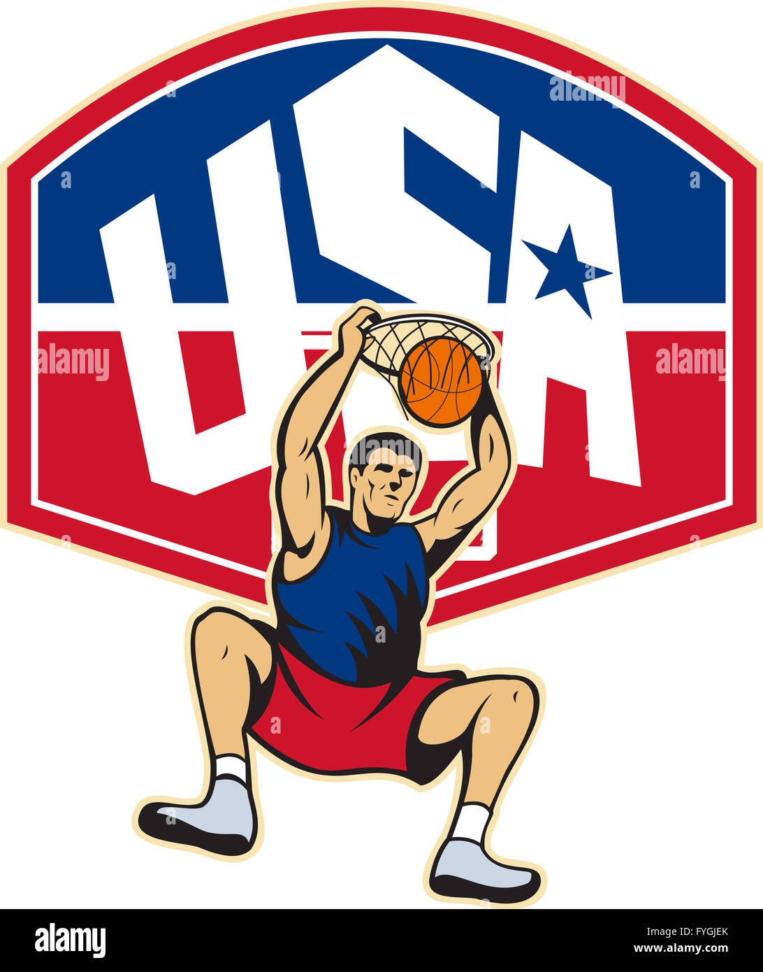 Basketball Player Dunking Ball USA Stock Photo