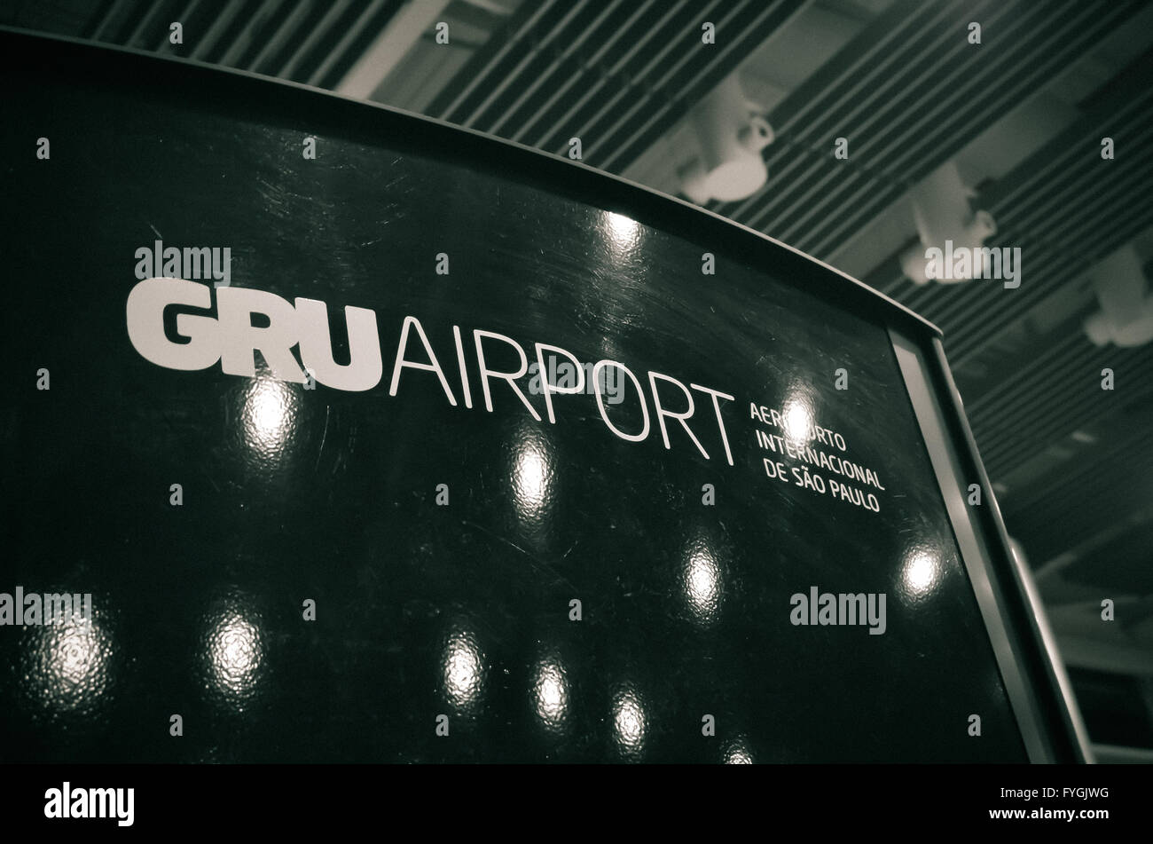 Sign in Guarulhos Airport (GRU) in Sao Paulo, Brazil. Stock Photo