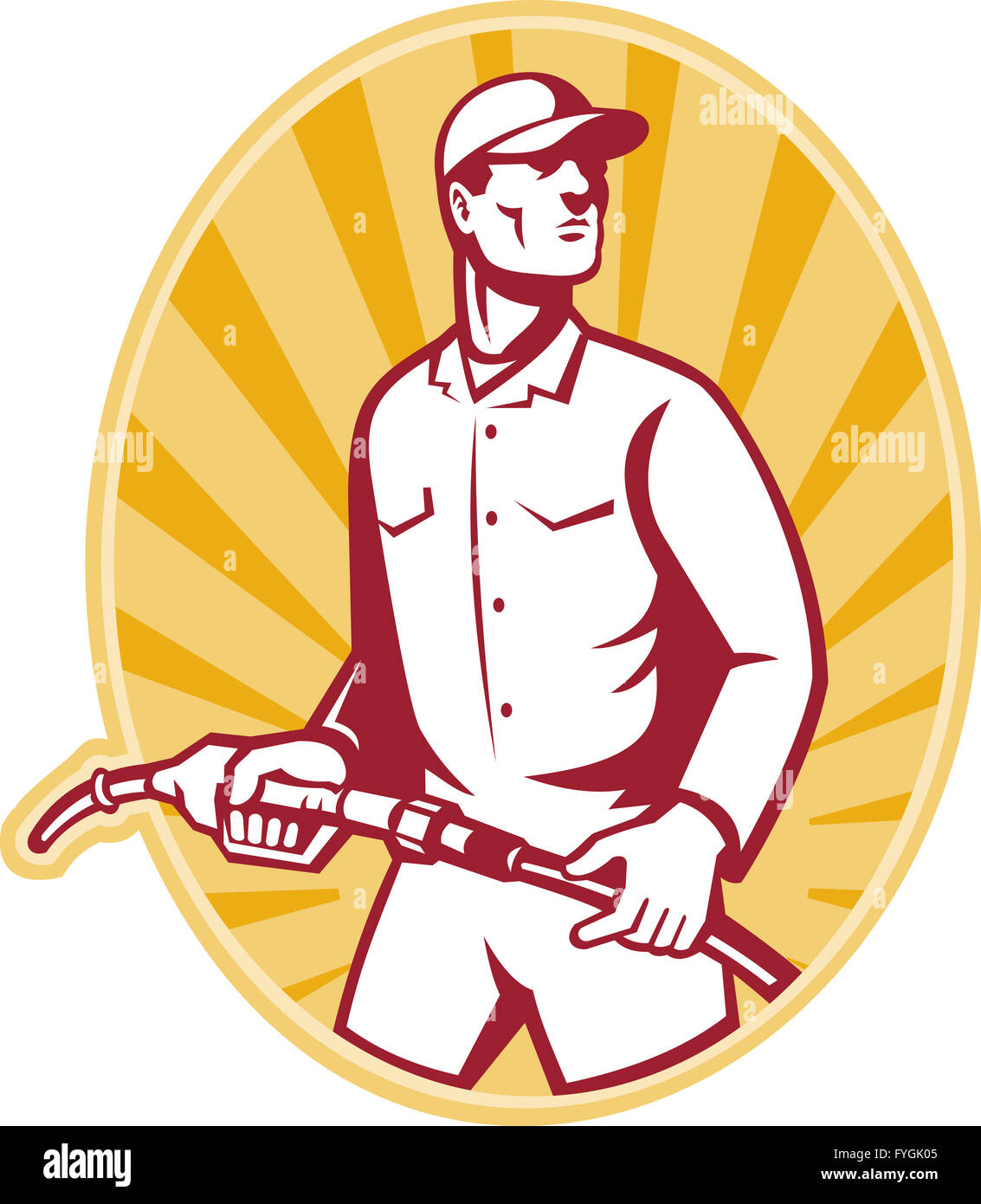Gas Jockey With Petrol Pump Nozzle Retro Stock Photo Alamy