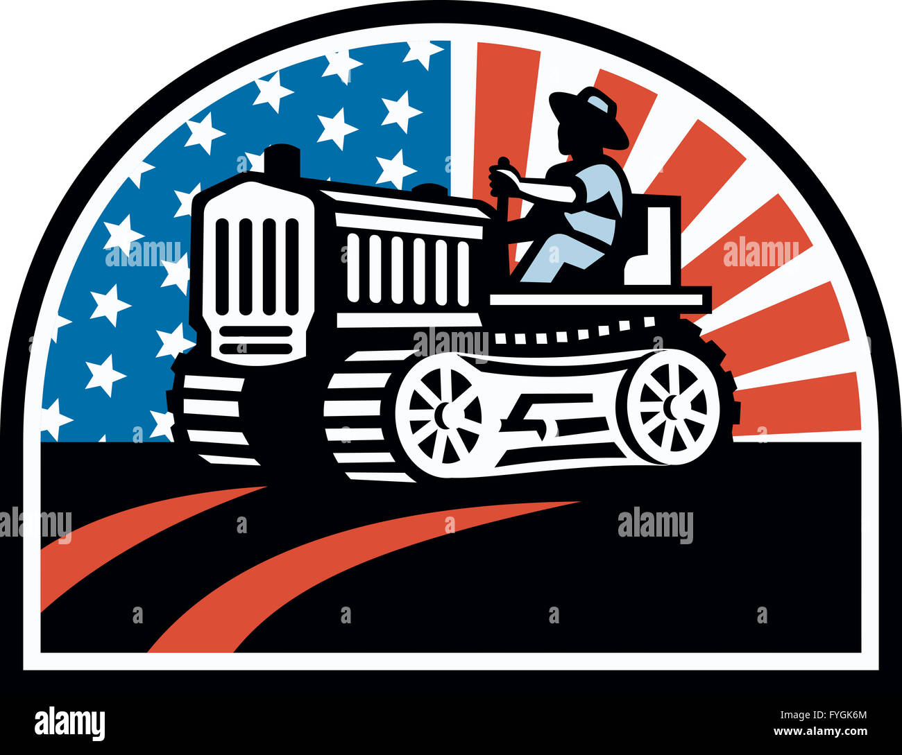 American Farmer Riding Vintage Tractor Stock Photo - Alamy