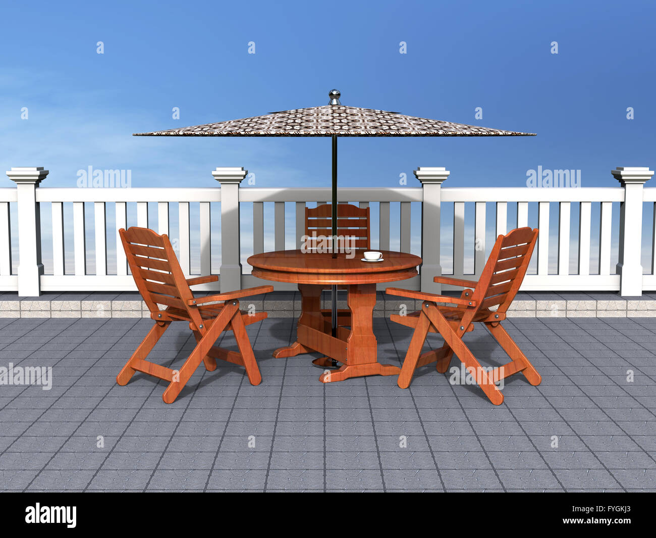Outdoor patio with chairs and table Stock Photo