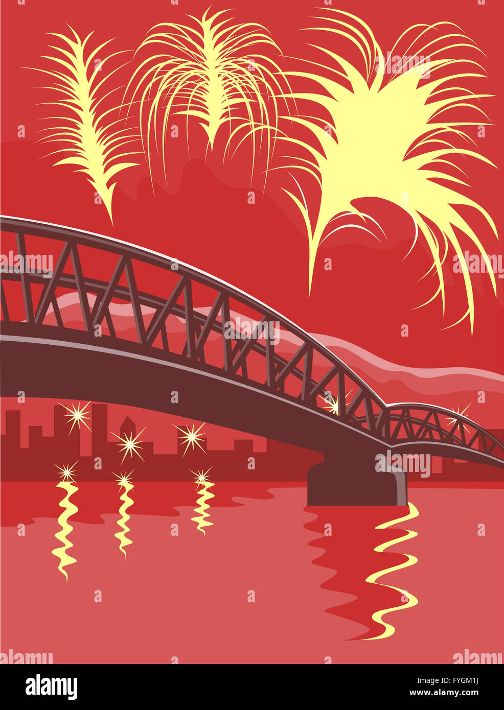 Bridge Fireworks Retro Stock Photo Alamy