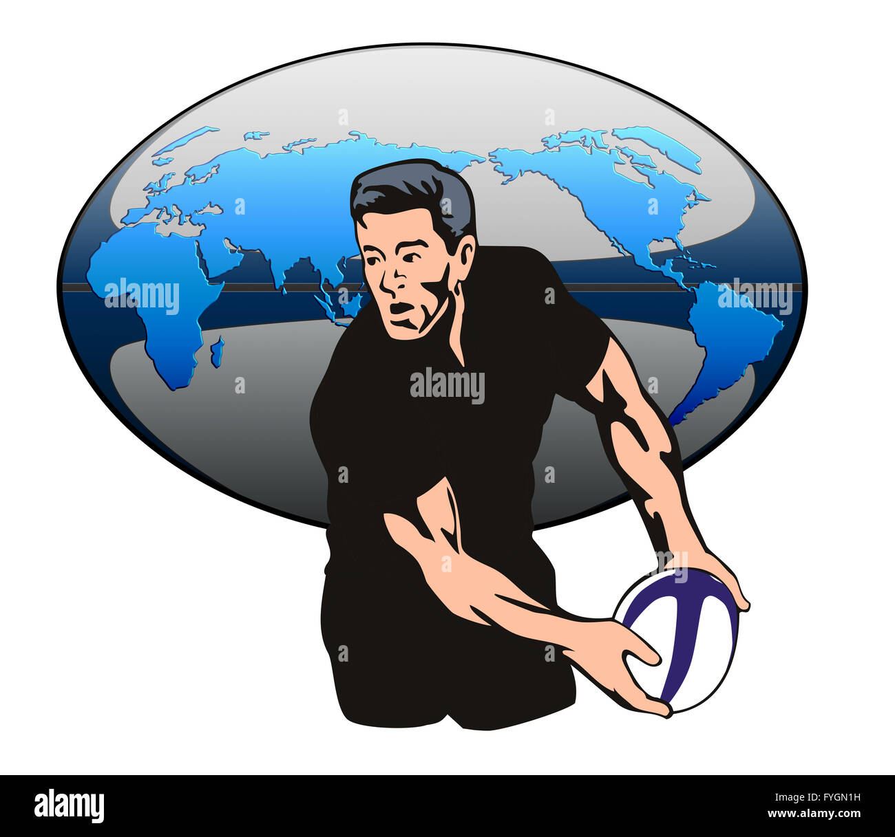 Rugby Player with rugby ball map design Stock Photo - Alamy