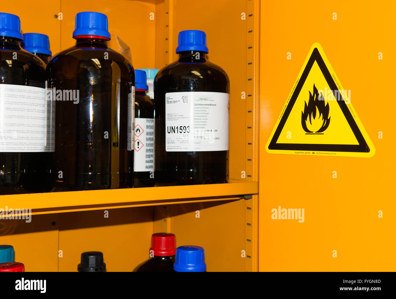 Flammable Chemicals in Protection Cabinet Stock Photo