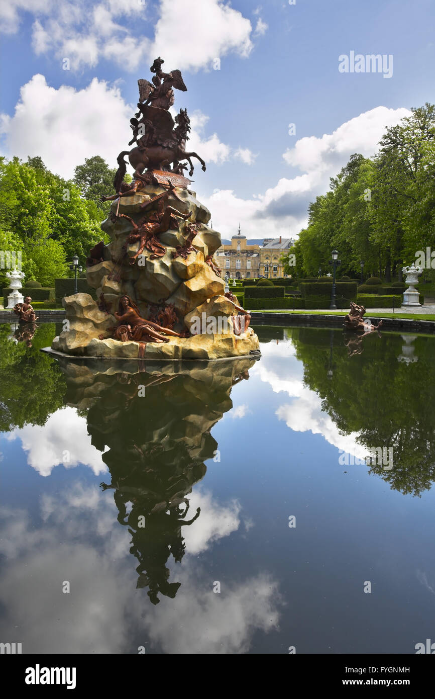 The figures decorate a fountain in magnificent park Stock Photo