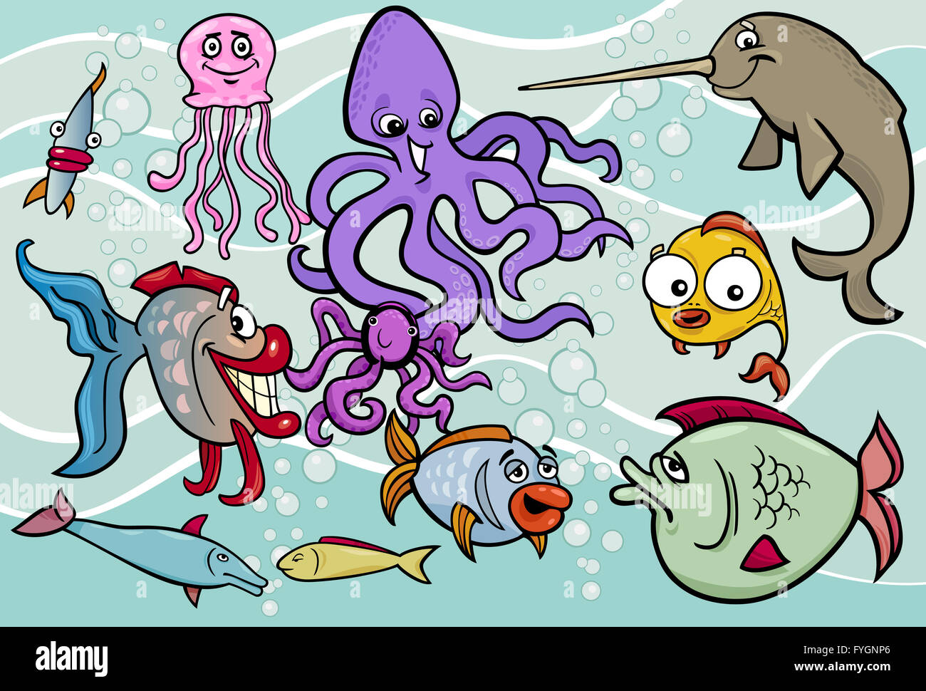 sea life animals group cartoon illustration Stock Photo - Alamy
