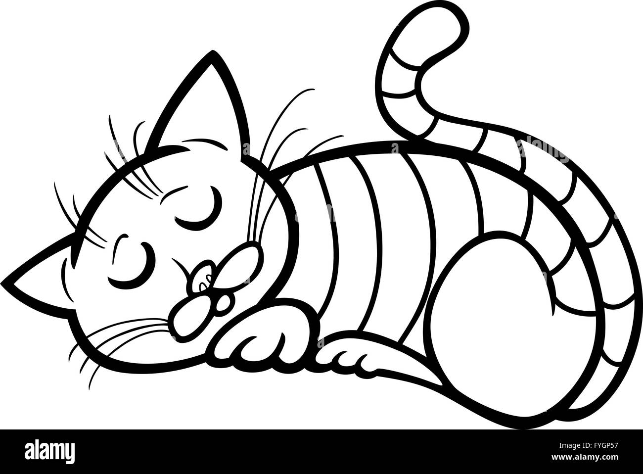 sleeping cat cartoon for coloring Stock Photo