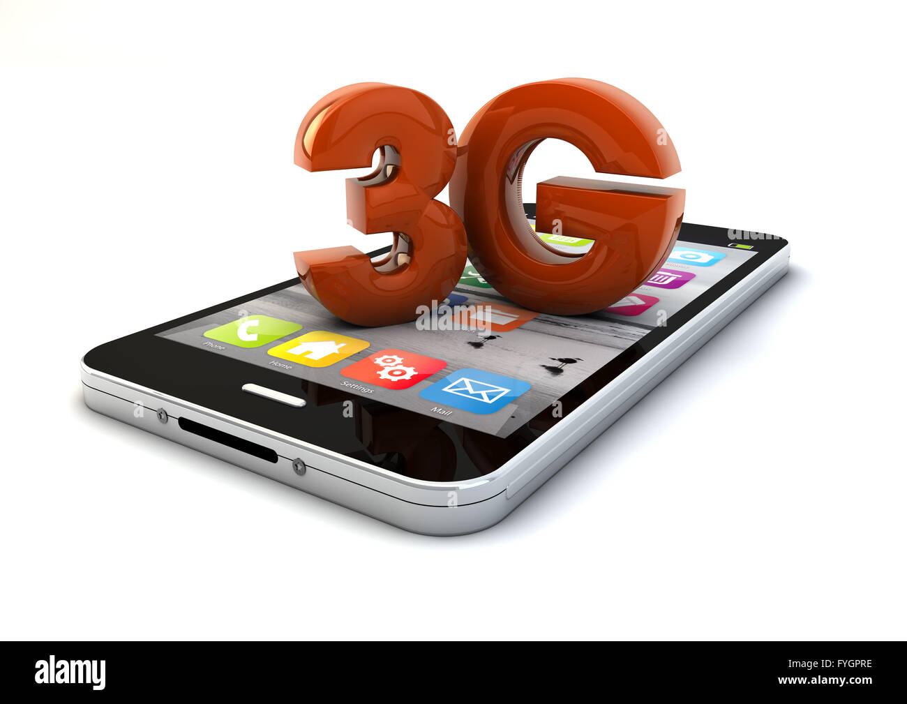 render of a 3g smartphone ang text 3g Stock Photo