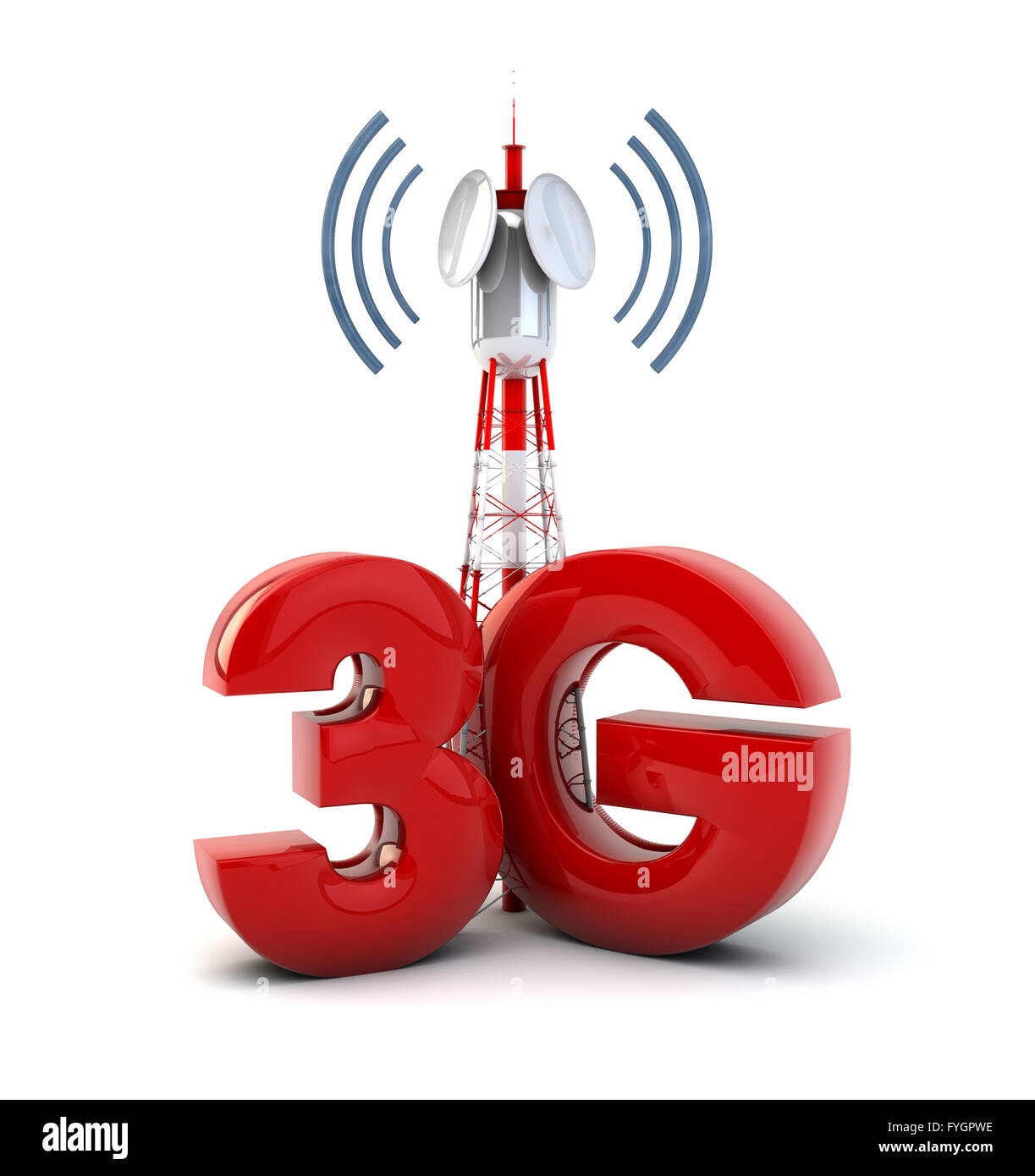 render of a communication tower and the text 3g Stock Photo