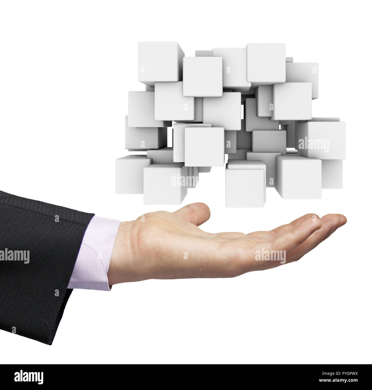 abstract cubes for conceptual use over a businessman hand isolated on ...